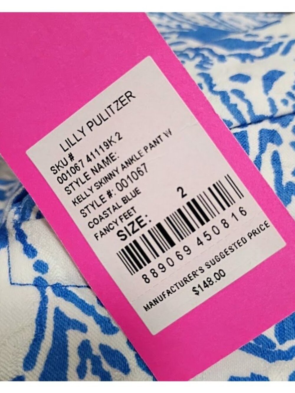 Lilly Pulitzer Pants Sz S Blue & White Pull-On Floral Jacquard Clean Luxury NWT - Picture 9 of 15